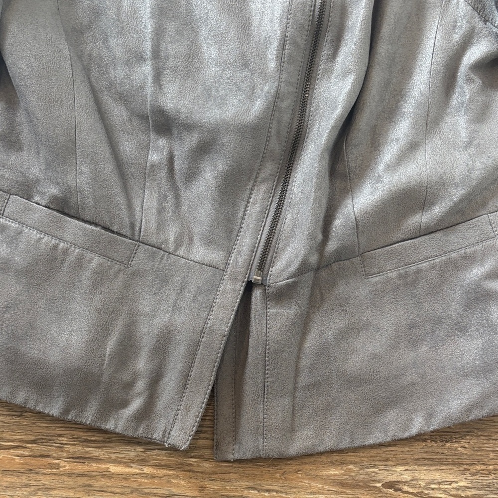 DKNY JEANS Grey Faux Suede Asymmetrical Zip Jacket Moto Biker Womens Size Medium - Picture 7 of 13